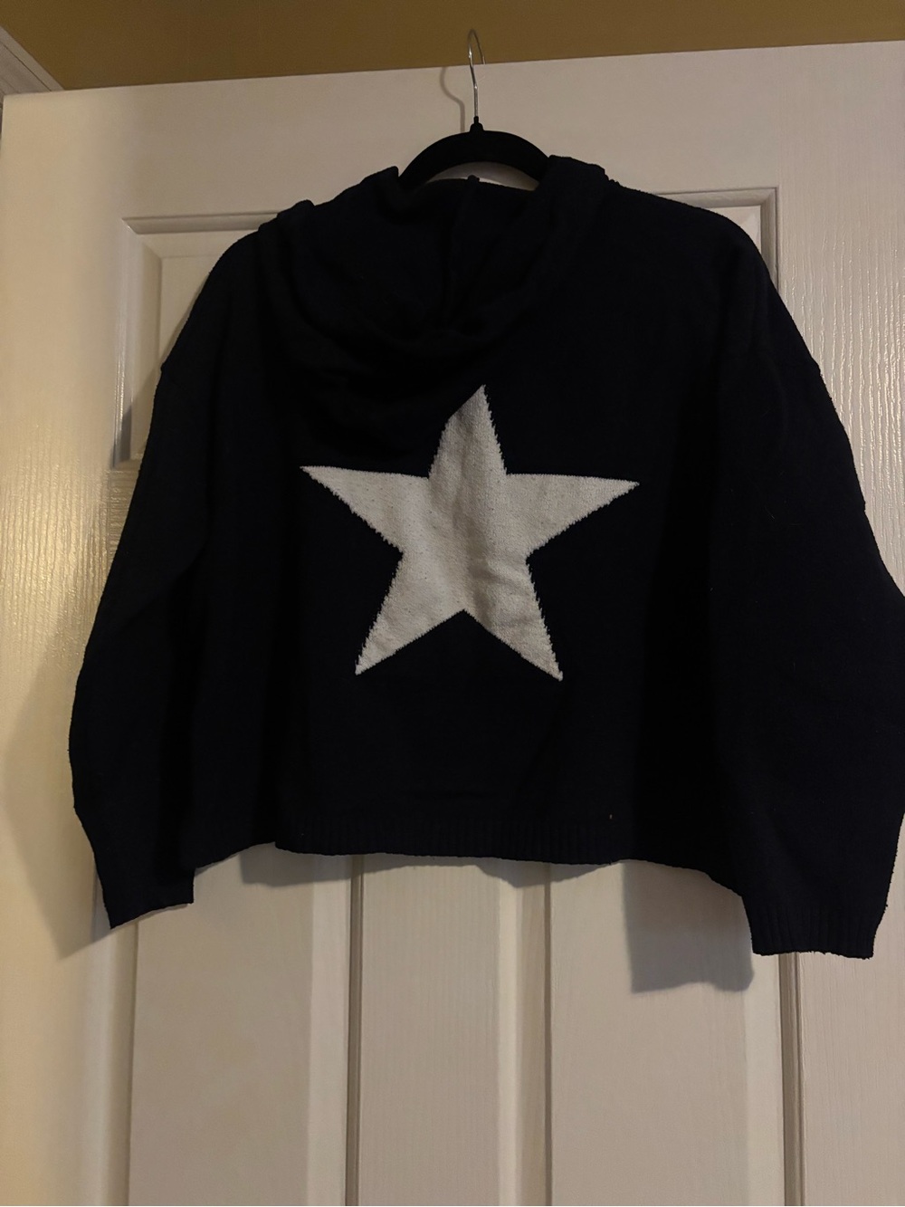 Navy Hooded Star Knit Sweater - White Star Accent